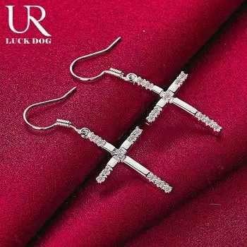 Серьги-крестики из стерлингового серебра 925 пробы с цирконием класса ААА — это свадебные украшения 4.00*1.70cm