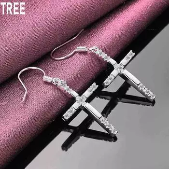 Серьги-крестики из стерлингового серебра 925 пробы с цирконием ААА, модные свадебные украшения 4*1.7cm