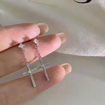 Серьги-крестики с бриллиантовой инкрустацией, персонализированные серьги в холодном стиле, подвеска Niche Design, темперамент