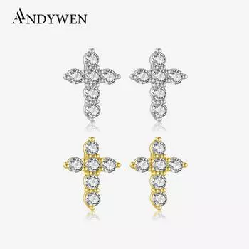 Серьги-кресты ANDYWEN из стерлингового серебра 925 пробы, серьги для пирсинга с кубическим цирконием, модные подвески для вечеринок, ювелирные украшения, подарки m серебряный