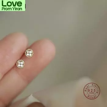 Серьги-кресты с дисками инкрустированные цирконием из стерлингового серебра 925 пробы для женщин, изысканные небольшие ювелирные изделия, подарки золотой