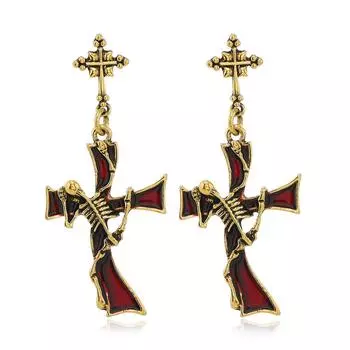 Серьги-кресты в стиле темной готики, серьги-череп в стиле Хэллоуина