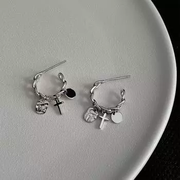 Серьги-кресты женские простые серьги-кольца из металла в стиле ретро с холодным ветром персонализированные геометрические серьги-закрутки