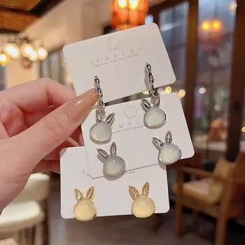 Серьги-кролики из серебра 925 пробы с кошачьим глазом и иглами - модный легкий роскошный дизайн E5904 золотой