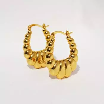 Серьги-круассаны из золота в стиле ретро, медное покрытие, настоящее золото, полые металлические серьги-гвоздики 836