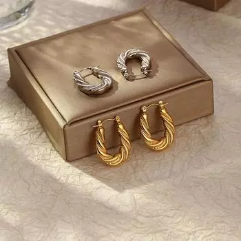 Серьги-крученые серьги из нержавеющей стали в стиле ретро, простые и универсальные женские трендовые серьги из титановой стали