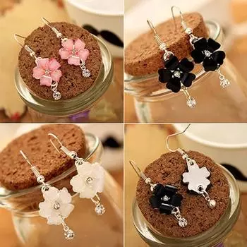 Серьги-крючки, элегантные, для пирсинга, для женщин, лепестки цветов, стразы, ушки, для свадьбы розовый