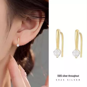 Серьги-крючки Banyan Tree S925 Silver Zircon для женщин – элегантные, простые, высококачественные украшения для ушей ES3050 золотой
