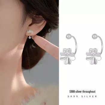 Серьги-крючки Banyan Tree S999 Silver Four-Left Clover с защитой от выпадения для женщин ES2575, 99 Silver платиновый