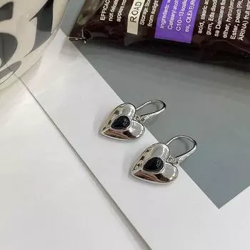 Серьги-крючки для ушей в стиле ретро с каплями воды и черным стеклом и бриллиантами для женщин с нишевым дизайном и уникальной индивидуальностью