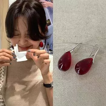 Серьги-крючки Fever Red Water Drop для женщин, легкие, роскошные, нишевые, дизайн, индивидуальность, универсальные серьги