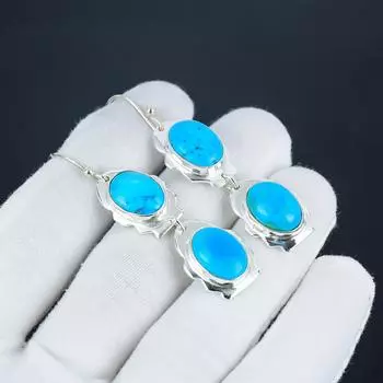 Серьги-крючки из бирюзового драгоценного камня «Спящая красавица», серьги из стерлингового серебра 925 пробы, серьги-подвески из серебра ручной работы в стиле бохо, праздничный наряд в подарок 2.55 синий
