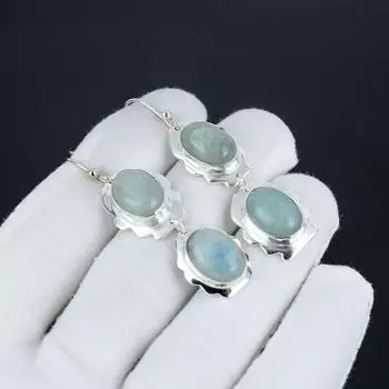 Серьги-крючки из натурального аквамарлина, стерлингового серебра 925 пробы, серьги-подвески из серебра ручной работы в стиле бохо, подарок на День матери 2.55 синий