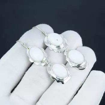 Серьги-крючки из натурального белого коралла, серьги из стерлингового серебра 925 пробы, серьги-подвески из серебра ручной работы в стиле бохо, подарок на день рождения 2.55 белый