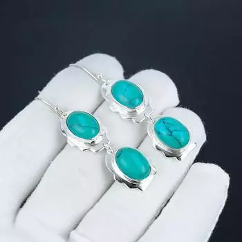 Серьги-крючки из натурального бирюзового камня, серьги из стерлингового серебра 925 пробы, серьги-подвески из серебра ручной работы в стиле бохо, подарок на вечеринку 2.55 синий