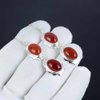 Серьги-крючки из натурального драгоценного камня сердолик, серьги из стерлингового серебра 925 пробы, серьги-подвески из серебра ручной работы в стиле бохо, подарок на годовщину 2.55 красный