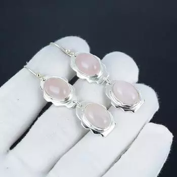 Серьги-крючки из натурального розового кварца, серьги из стерлингового серебра 925 пробы, серьги-подвески из серебра ручной работы в стиле бохо, праздничный наряд в подарок 2.55 розовый