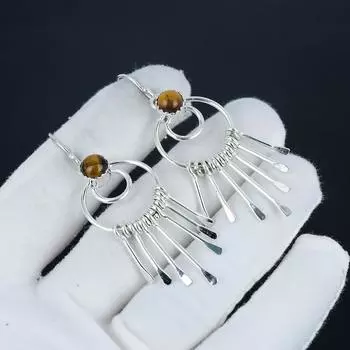 Серьги-крючки из натурального тигрового глаза, серьги из стерлингового серебра 925 пробы, серьги-подвески из серебра ручной работы в стиле бохо, подарок на День матери 2.36 жёлтый