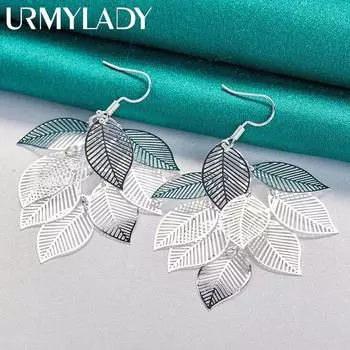 Серьги-крючки из стерлингового серебра 925 пробы с несколькими листьями для женщин, модные очаровательные ювелирные изделия ME066