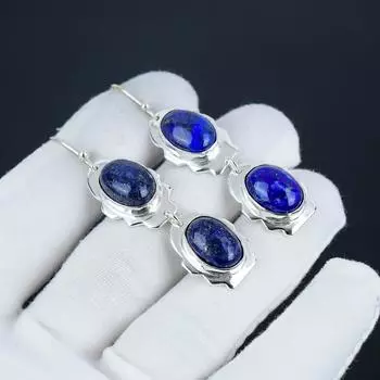 Серьги-крючки с драгоценными камнями лазурит, серьги из стерлингового серебра 925 пробы, серьги-подвески из серебра ручной работы в стиле бохо, праздничный наряд в подарок 2.55 синий
