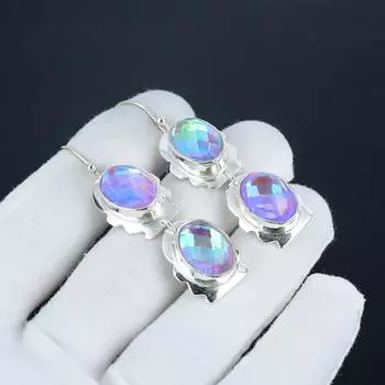 Серьги-крючки с драгоценными камнями Mistic Topaz, серьги из стерлингового серебра 925 пробы, серьги-подвески из серебра ручной работы в стиле бохо, подарок на помолвку 2.55 зелёный