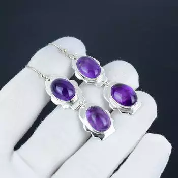 Серьги-крючки с натуральным аметистом, серьги из стерлингового серебра 925 пробы, серьги-подвески из серебра ручной работы в стиле бохо, праздничные наряды в подарок 2.55 фиолетовый