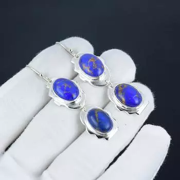 Серьги-крючки с синими бирюзовыми драгоценными камнями, серьги из стерлингового серебра 925 пробы, серьги-подвески ручной работы в стиле бохо из серебра, подарок для любви 2.55 синий