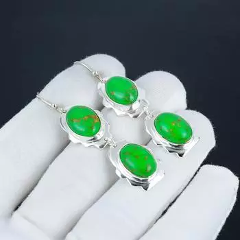 Серьги-крючки с зелеными бирюзовыми драгоценными камнями, серьги из стерлингового серебра 925 пробы, серьги-подвески из серебра ручной работы в стиле бохо, подарок на помолвку 2.55 зелёный