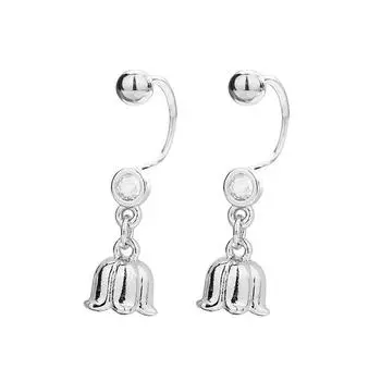 Серьги-крючки в виде цветка ландыша с бриллиантами Sweet And Fresh Mori Flower, изогнутые серьги с винтовой застежкой, маленькие серьги-цветы Copper (white gold with screw beads)