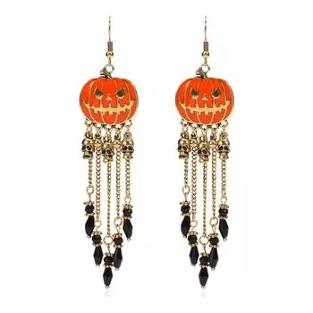 Серьги-крючки в виде тыквы на Хэллоуин с длинной цепочкой, черные хрустальные черепа, праздничные серьги для женщин и девочек, подарок Gold