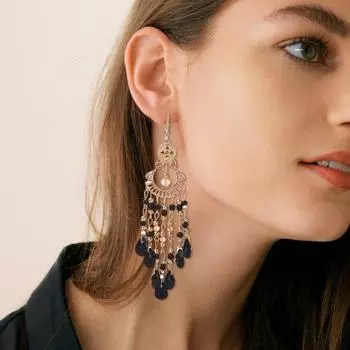 Серьги-крючки в винтажном этническом стиле. Преувеличенные полые бусины в форме капли воды. Богемные украшения для ушей. Ювелирные изделия. Серьги для отпуска. Подвесные серьги. прозрачный