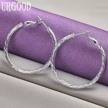 Серьги круглые 40 мм из стерлингового серебра 925 пробы с узором, свадебные украшения с подвесками 40mm