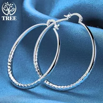 Серьги круглые 50 мм из стерлингового серебра 925 пробы с текстурой дерева, модные свадебные ювелирные аксессуары 50mm