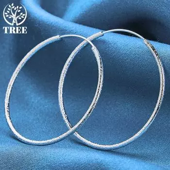 Серьги круглые матовые из стерлингового серебра 925 пробы 50/60 мм, модные ювелирные изделия 50mm60mm