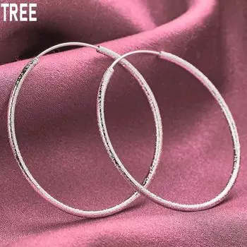 Серьги круглые матовые из стерлингового серебра 925 пробы 50/60 мм, модные ювелирные изделия 50MM