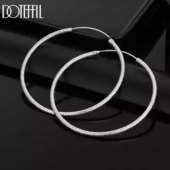 Серьги круглые матовые из стерлингового серебра 925 пробы 50/60 мм, модные ювелирные изделия 50MM