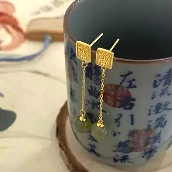 Серьги квадратного бренда Hetian Jade элегантны и изящны, изысканные серьги-кисточки легкие роскошные высококачественные серьги