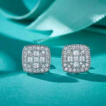 Серьги квадратные из стерлингового серебра 925 пробы с муассанитом, уникальные серьги-гвоздики из серебра 925 пробы для женщин белый