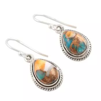 Серьги Lab Created Oyster Turquoise, дизайнерские серьги ручной работы, серьги с подвесками, женские серьги, подарок для нее, вечерние серьги, серебряные украшения с подвесками