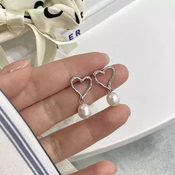 Серьги Lava Hollow Love Pearl, элегантные серьги с подвеской в виде сердца из жемчуга, новый стиль