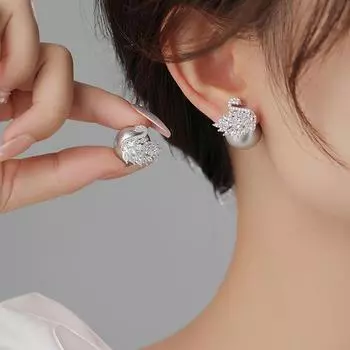 Серьги «Лебедь» с полным бриллиантом и цирконовым жемчугом. Легкие, роскошные и высококачественные серьги. Новые серебряные иглы S925, модные индивидуальные серьги для женщин.