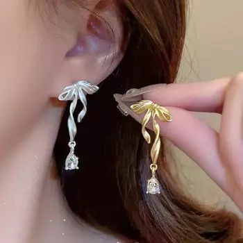 Серьги-ленты с бантом из циркона: Милый, нишевый дизайн высокого класса для женщин ribbon bow золотой