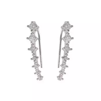 Серьги Light Luxury Niche Design с инкрустацией цирконием, семь бриллиантовых сережек со звездой и цирконием, изогнутые, высокие F5T7 Silvery-One size