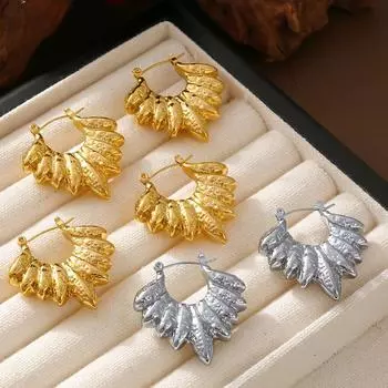Серьги-листья, полые, новые, из титановой стали, позолоченные 18 карат PVD, темпераментные серьги