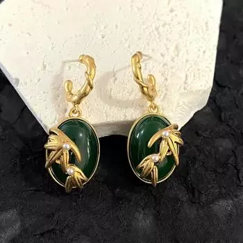 Серьги-листья с изумрудами бренда Mihmily, мода в стиле ретро