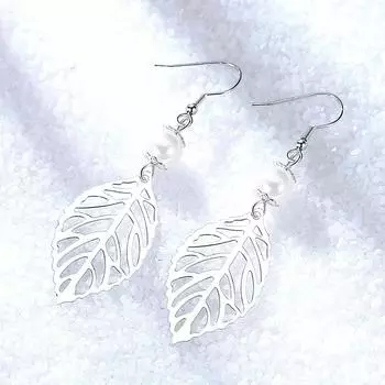 Серьги-листья Серьги-крючки с жемчугом Темперамент Серьги средней длины Модные серьги