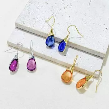 Серьги Longrui с инкрустацией из искусственного опала в форме капли воды, простые четырехцветные модные серьги с драгоценными камнями.