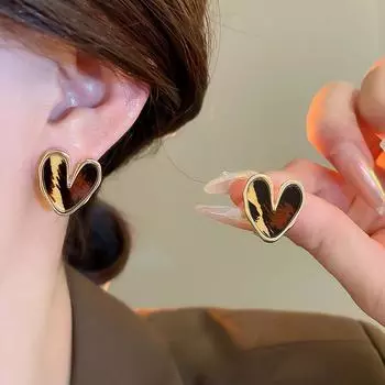 Серьги Love Heart с леопардовым принтом для женщин, уникальные серьги
