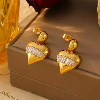 Серьги Love Inksulated Zircon, ретро-принцесса, сладкая медная основа, покрытая 18-каратным настоящим золотом, женские серьги