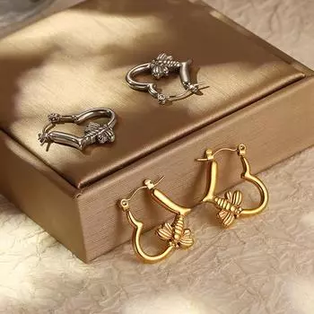 Серьги Love из нержавеющей стали, женские трендовые простые мини-серьги в форме пчелы из золота